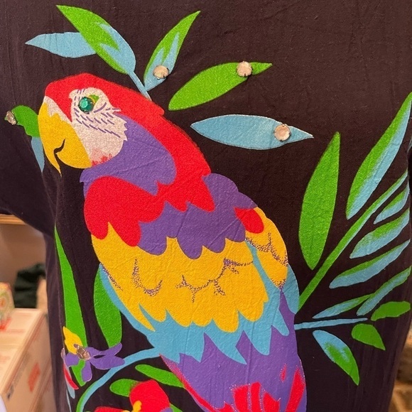 Appel vintage drop waist dress with tropical parrot design w/rhinestones. - Picture 2 of 8